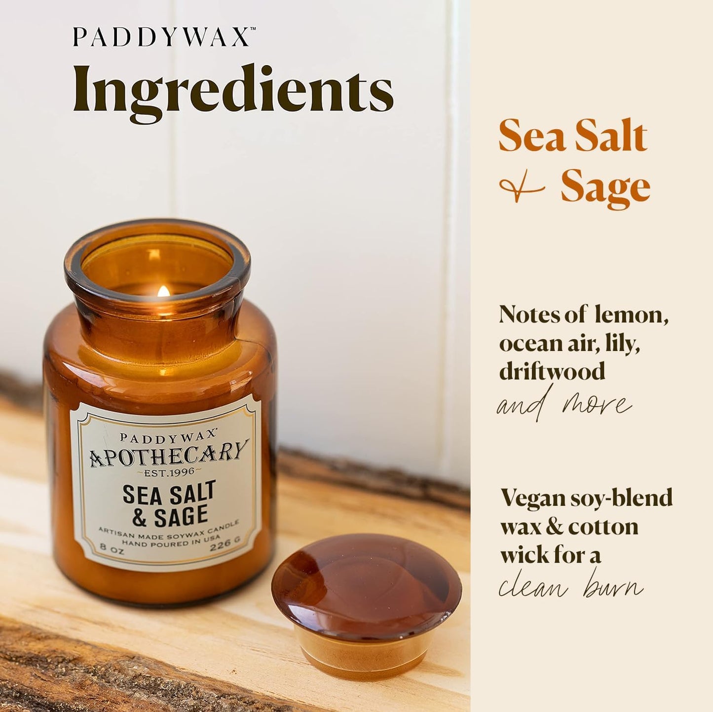 Paddy Wax Apothecary - Sea Salt & Sage - 8 oz Candle