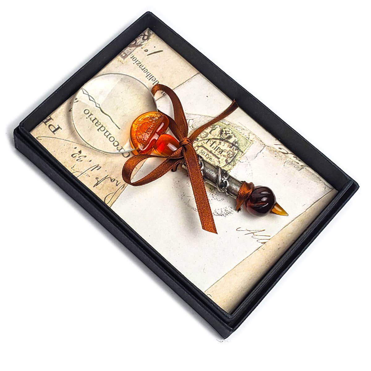 Murano Glass Magnifier with Pewter detailing - Amber