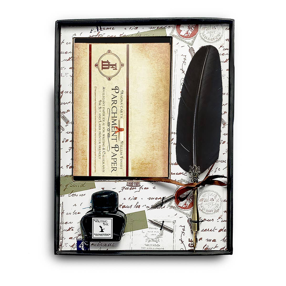 Parchment Note Card Set with Ink, Nibs and Quill Pen: Natural