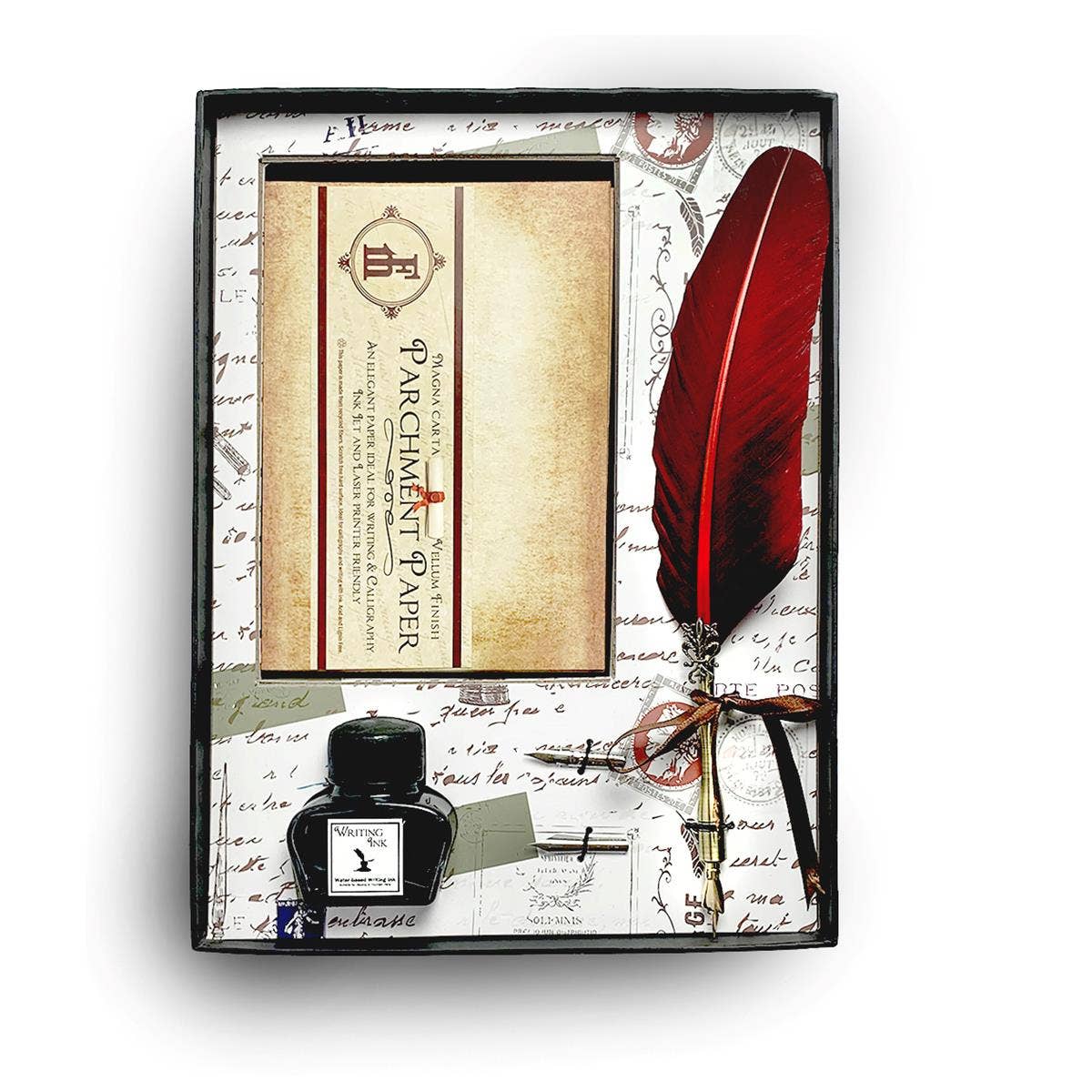 Parchment Note Card Set with Ink, Nibs and Quill Pen: Natural