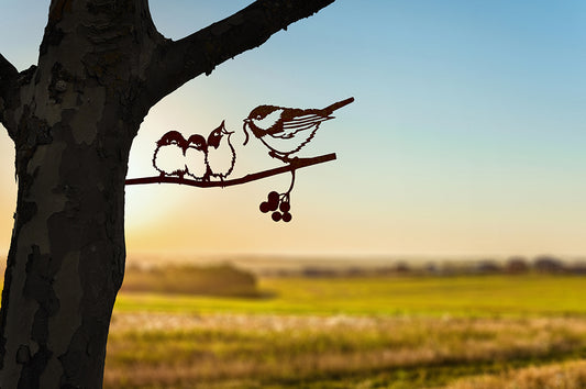 Metal Bird -  Chickadee & Chicks