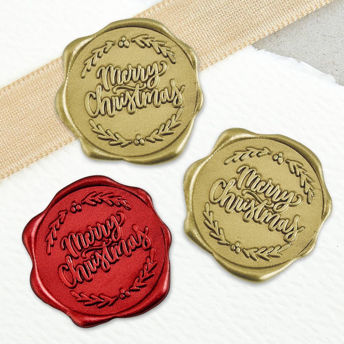 Wax Seal Stickers 1 1/4" - 25 Pk: Crimson Red "MERRY CHRISTMAS"