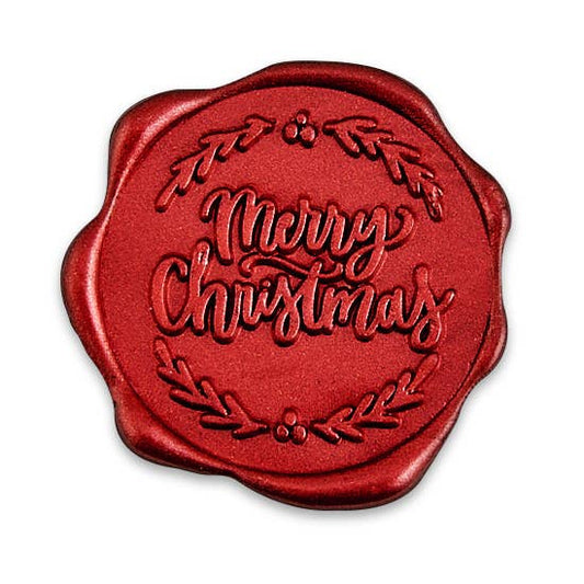 Wax Seal Stickers 1 1/4" - 25 Pk: Crimson Red "MERRY CHRISTMAS"