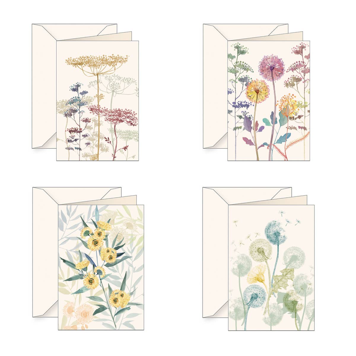 Greeting Card Set of 4 Designs (Floral) Fiori Al Sole Collection Italian 6X8"