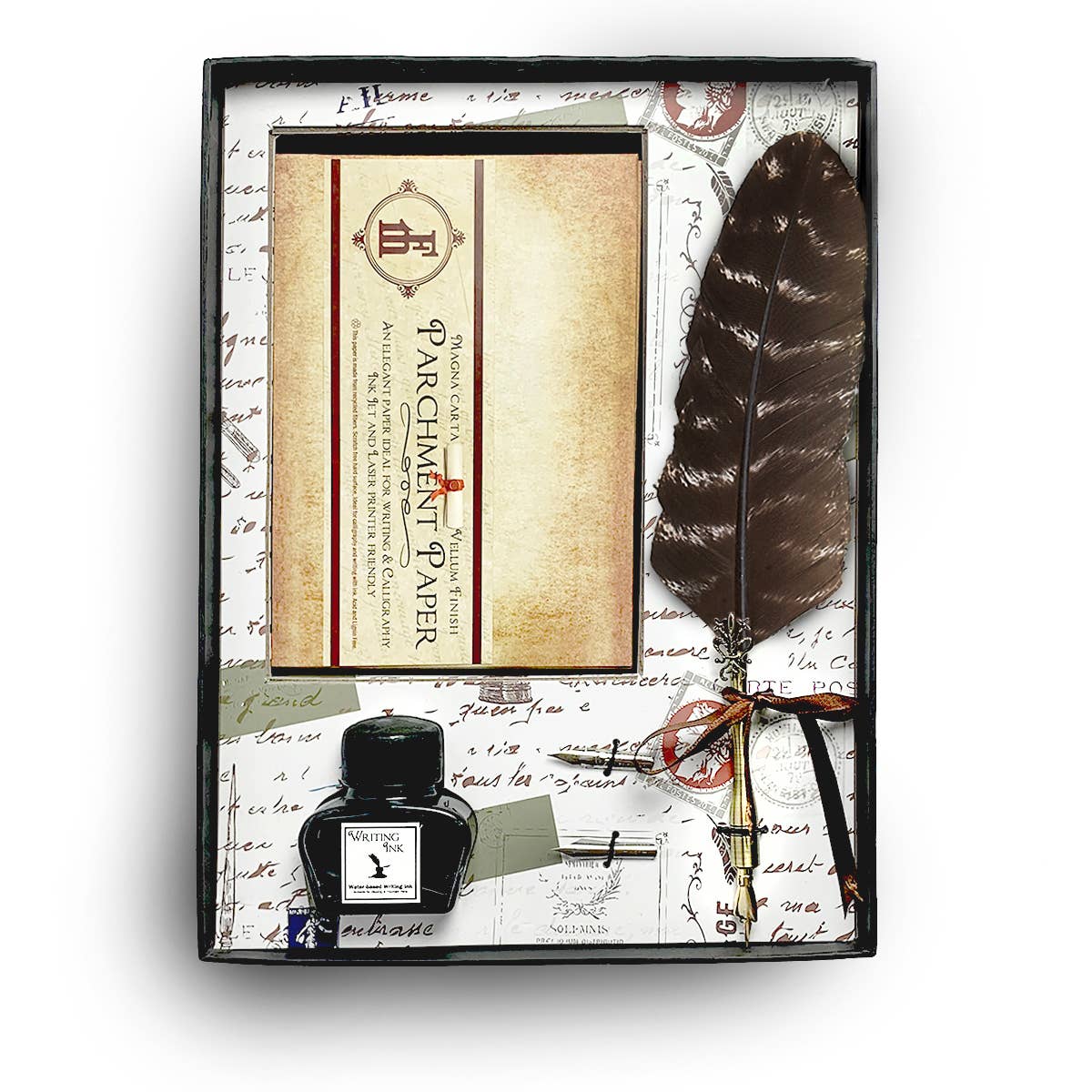 Parchment Note Card Set with Ink, Nibs and Quill Pen: Natural