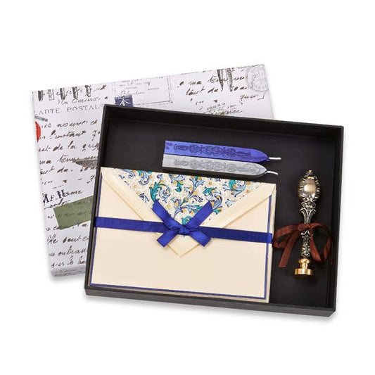 Florentine Note Card Writing Set - Mehndi Flower Stamp & Wax